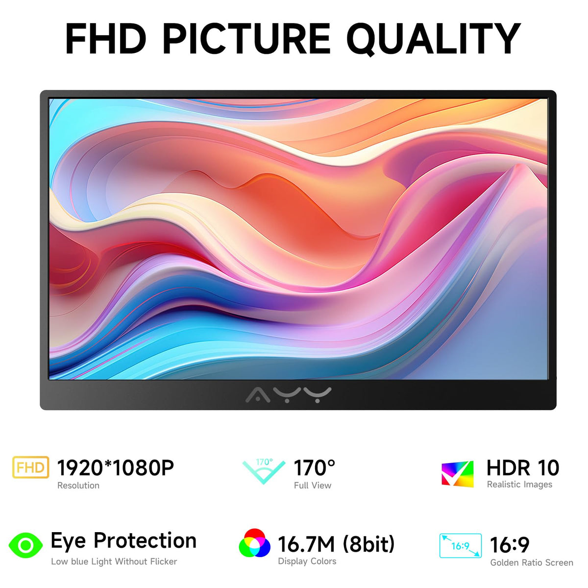 AYY close-up of matte IPS screen texture reducing glare for comfortable viewing
