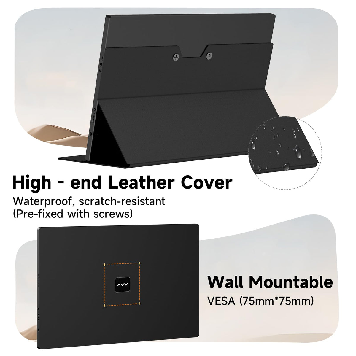 AYY VESA-mounted monitor on arm saving desk space and improving ergonomics