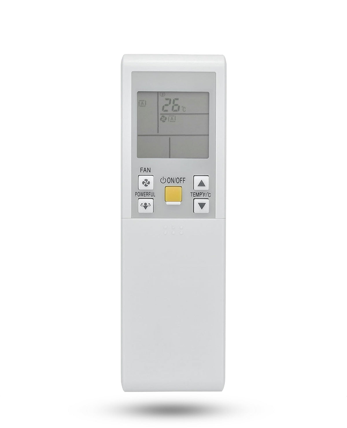 AZBME remote close-up of soft rubber buttons for comfortable tactile response