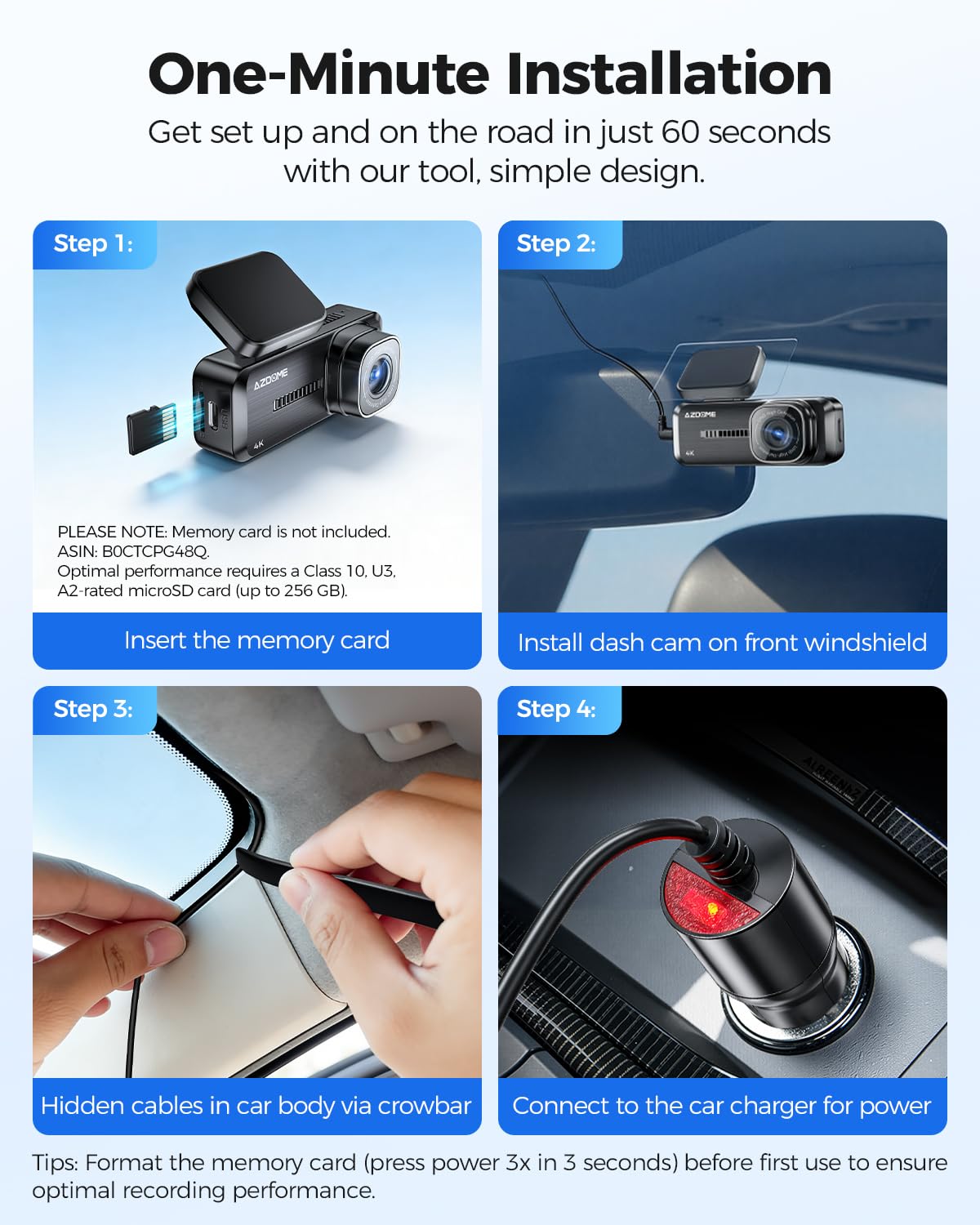AZDOME G-sensor indicator with locked file icon showing evidence protection
