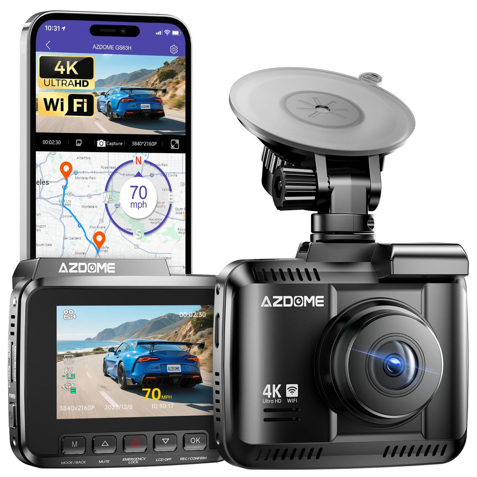 AZDOME GS63H front view showing 4K dash cam clarity for license plates