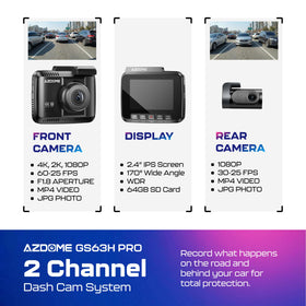 AZDOME GS63H Pro rear dashcam 4K for rear coverage