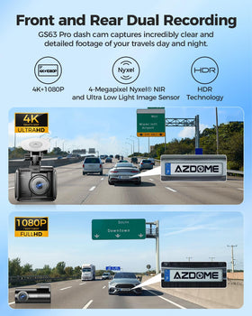 AZDOME GS63Pro mounted on dashboard demonstrating tidy install and visibility