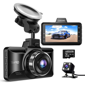 AZDOME M01 front camera close-up showing clear lens and easy mount benefit