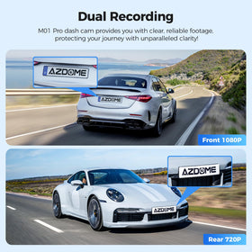 AZDOME M01 mounted on windshield capturing road ahead for driving evidence benefit