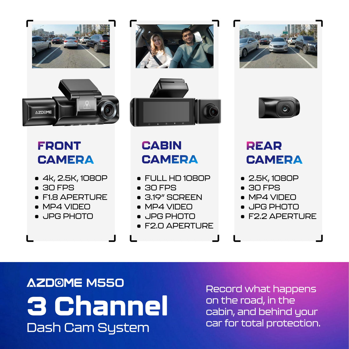 AZDOME M550 interior IR camera for clear cabin footage in low light