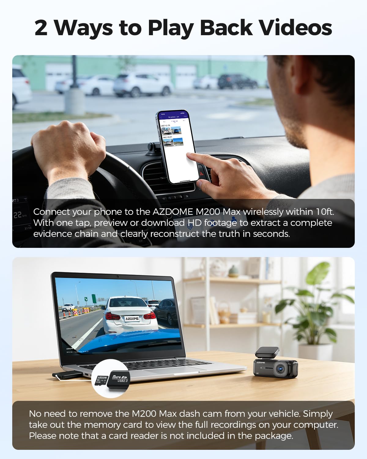AZDOME parking mode time-lapse screen illustrating long-term monitoring advantage
