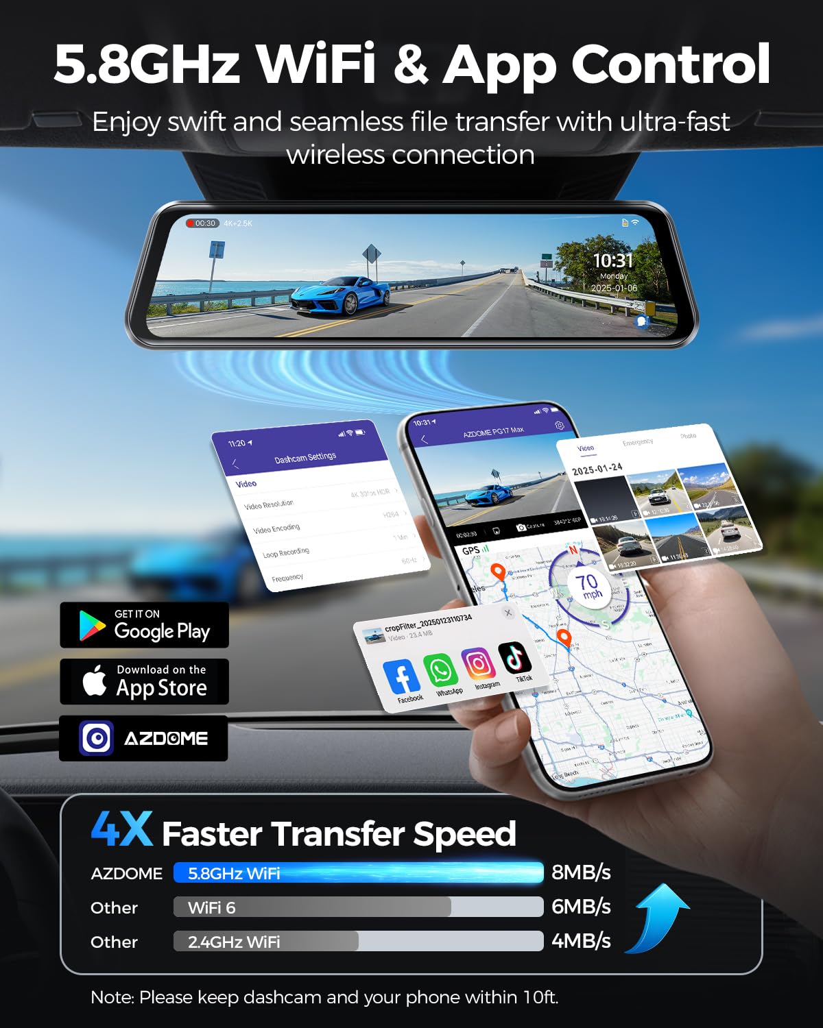AZDOME PG17 Max ADAS alerts for forward collision and pedestrian detection