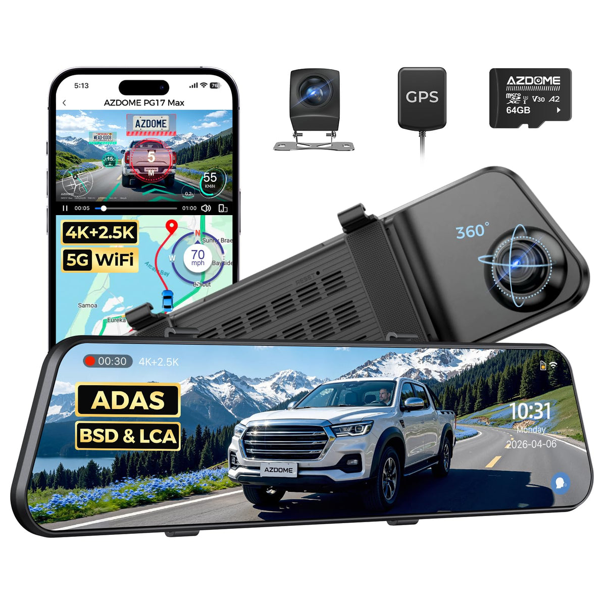 AZDOME PG17 Max front 4K view captures detailed road scenes for better evidence