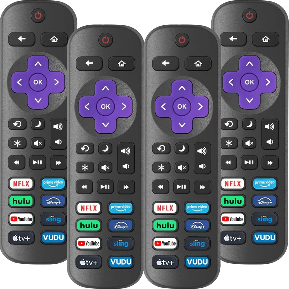 AZEN Roku TV remote front view with quick-access app shortcuts