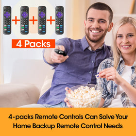 AZEN Roku TV remote in packaging showing a four-pack replacement