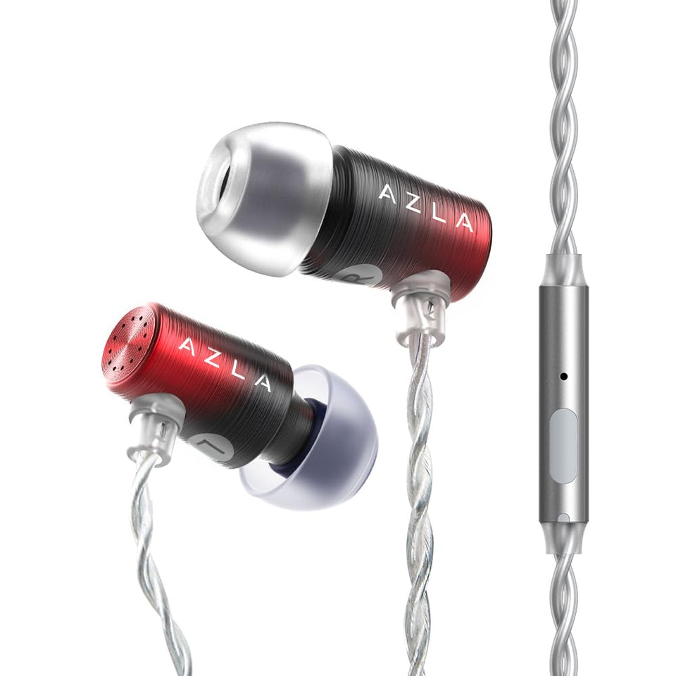 AZLA AZEL GEN 3 earbuds closeup highlighting the crystal mic for crisp voice chat