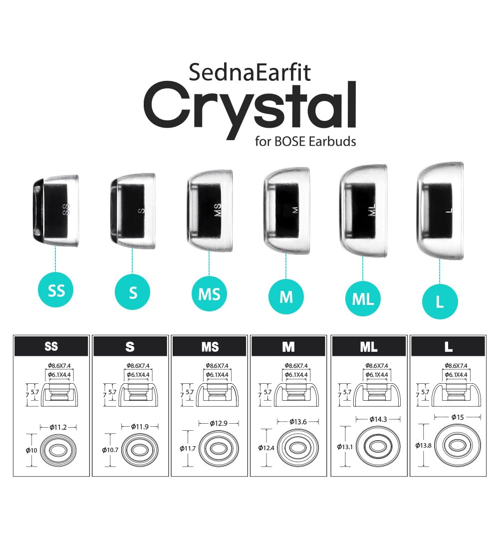 Soft silicone surface of SednaEarfit Crystal tips enhances comfort on Bose Earbuds.