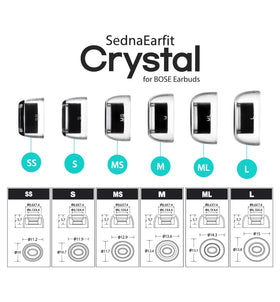 Soft silicone surface of SednaEarfit Crystal tips enhances comfort on Bose Earbuds.
