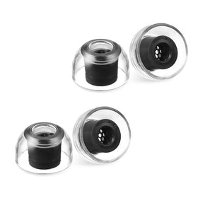 AZLA SednaEarfit XELASTEC 2 ear tip close-up shows secure fit for workouts.