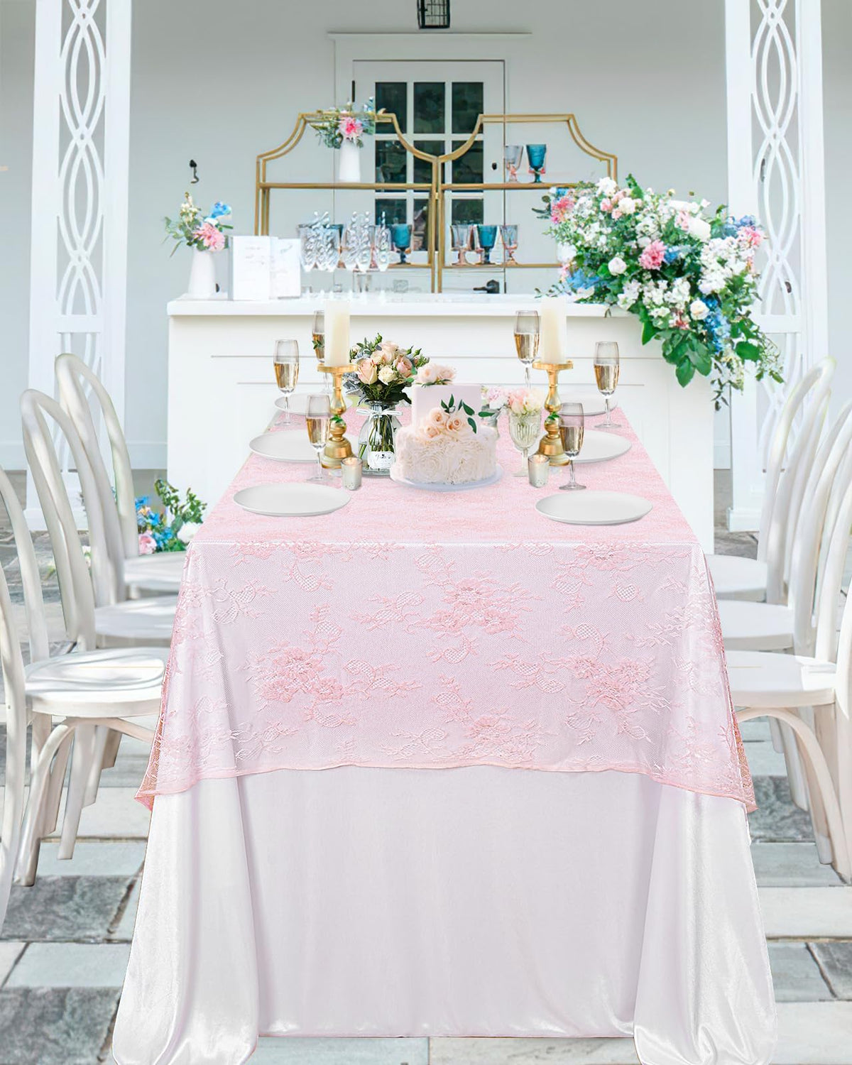 B-COOL styled baby shower table with lace overlay creating charming atmosphere