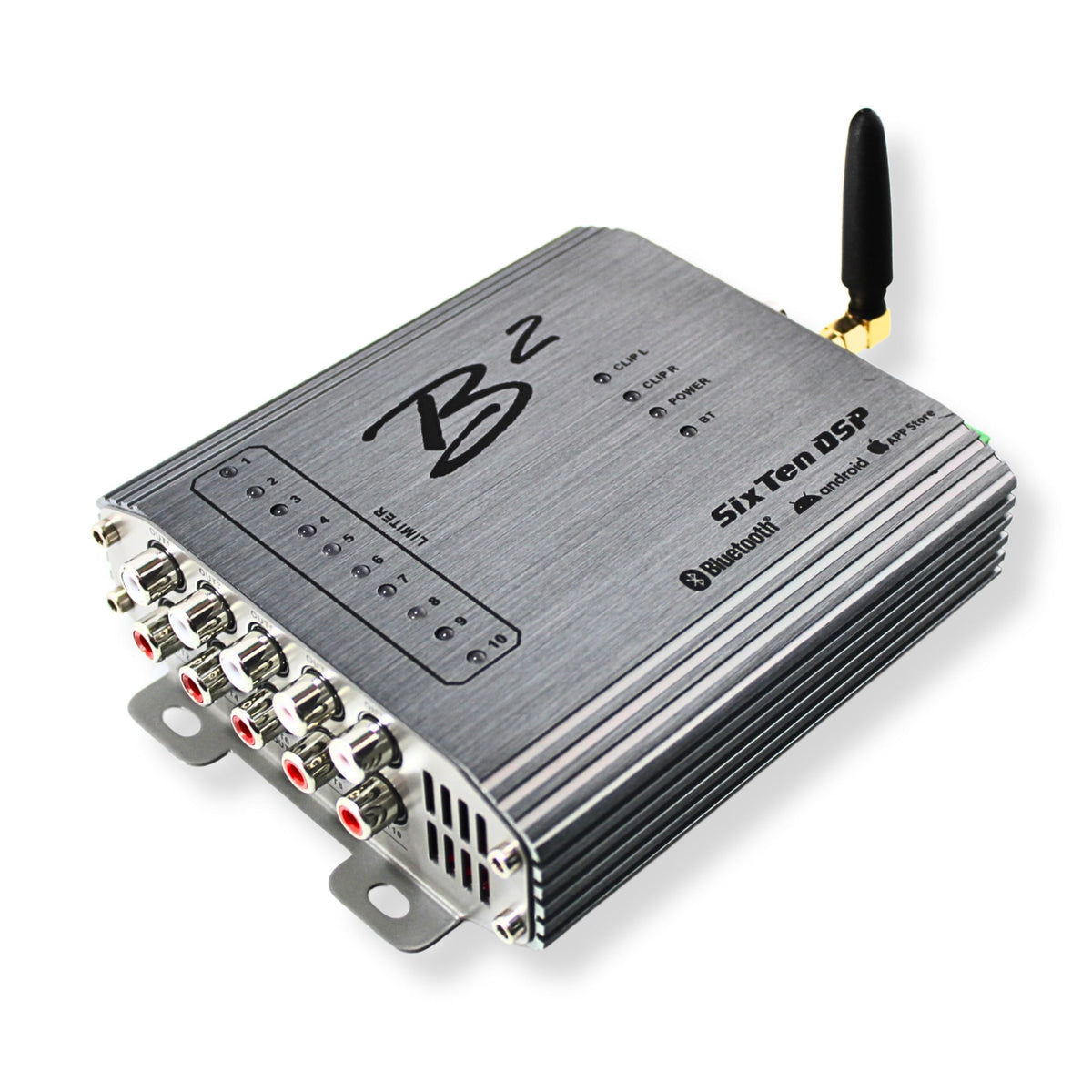 B2 Audio 4v 10-channel DSP front panel view highlighting compact design for easy installation.