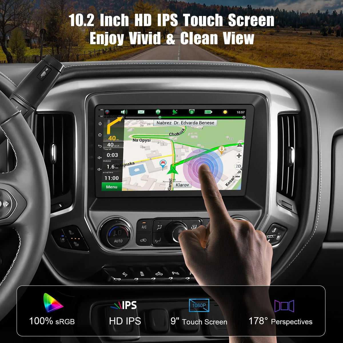 B4U 10.2 inch QLED display with 1080p for maps and media