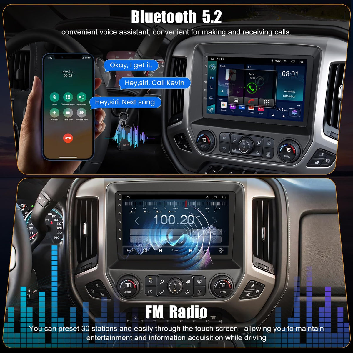 B4U 10.2 inch QLED CarPlay screen Bluetooth hands-free calls