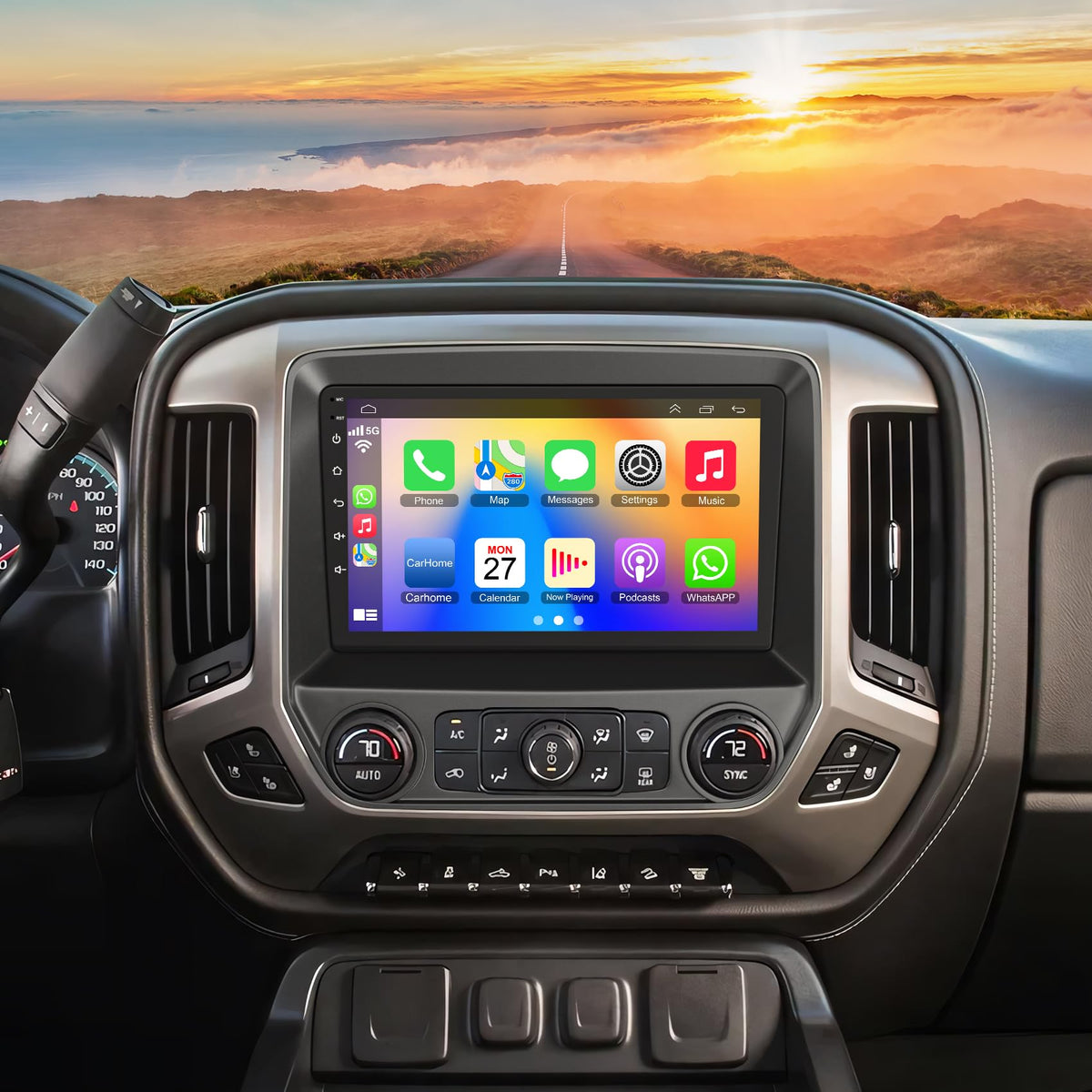B4U 10.2 inch QLED CarPlay screen on Silverado dashboard for clearer navigation