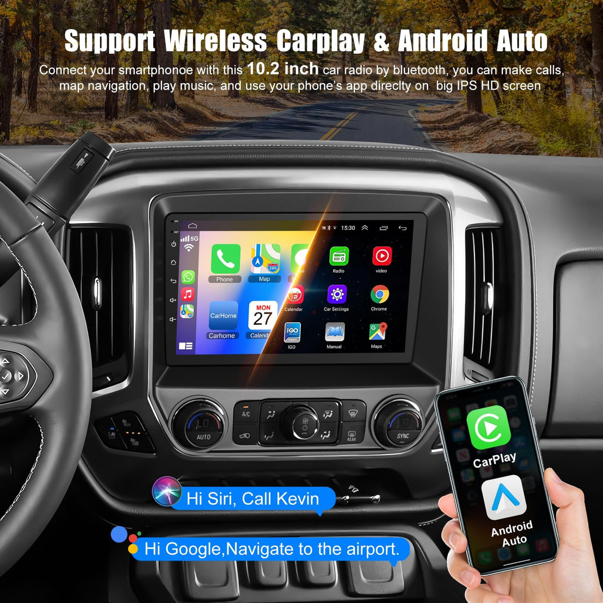 B4U 10.2 inch QLED CarPlay screen wireless CarPlay for seamless smartphone integration