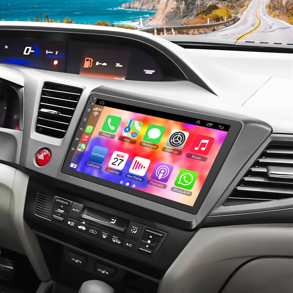 B4U 4G+64G car radio front view with 9-inch IPS touchscreen for easy in-dash navigation.