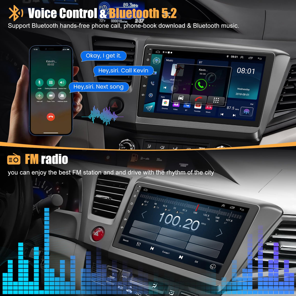 B4U car radio with steering wheel control icon enabling easy on-the-fly audio tweaks.
