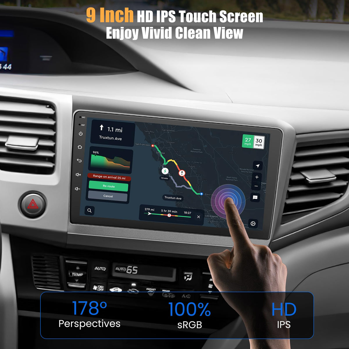 B4U car radio showing wireless CarPlay and Android Auto on screen for hands-free control.
