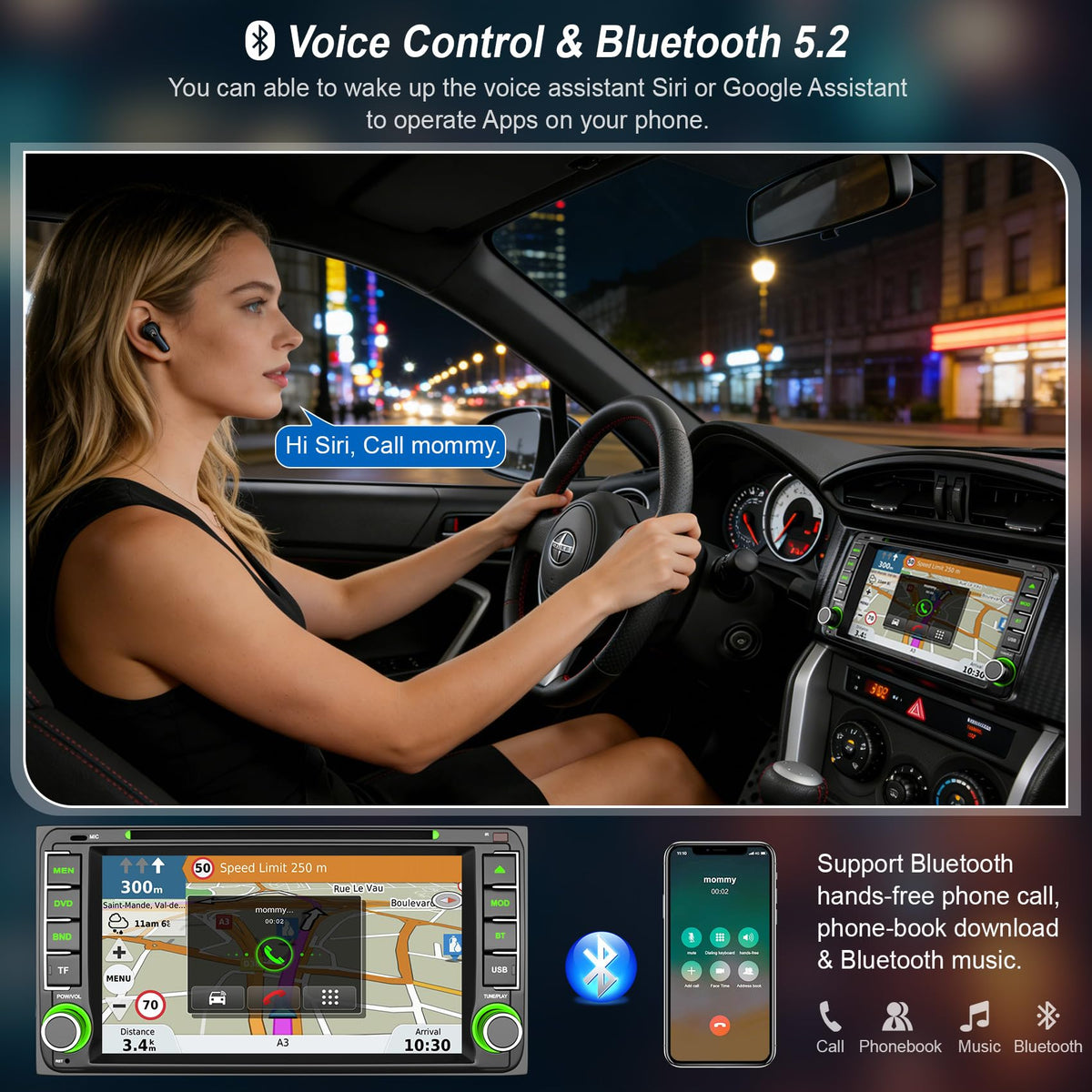 Bluetooth hands-free calling on B4U 7-inch head unit