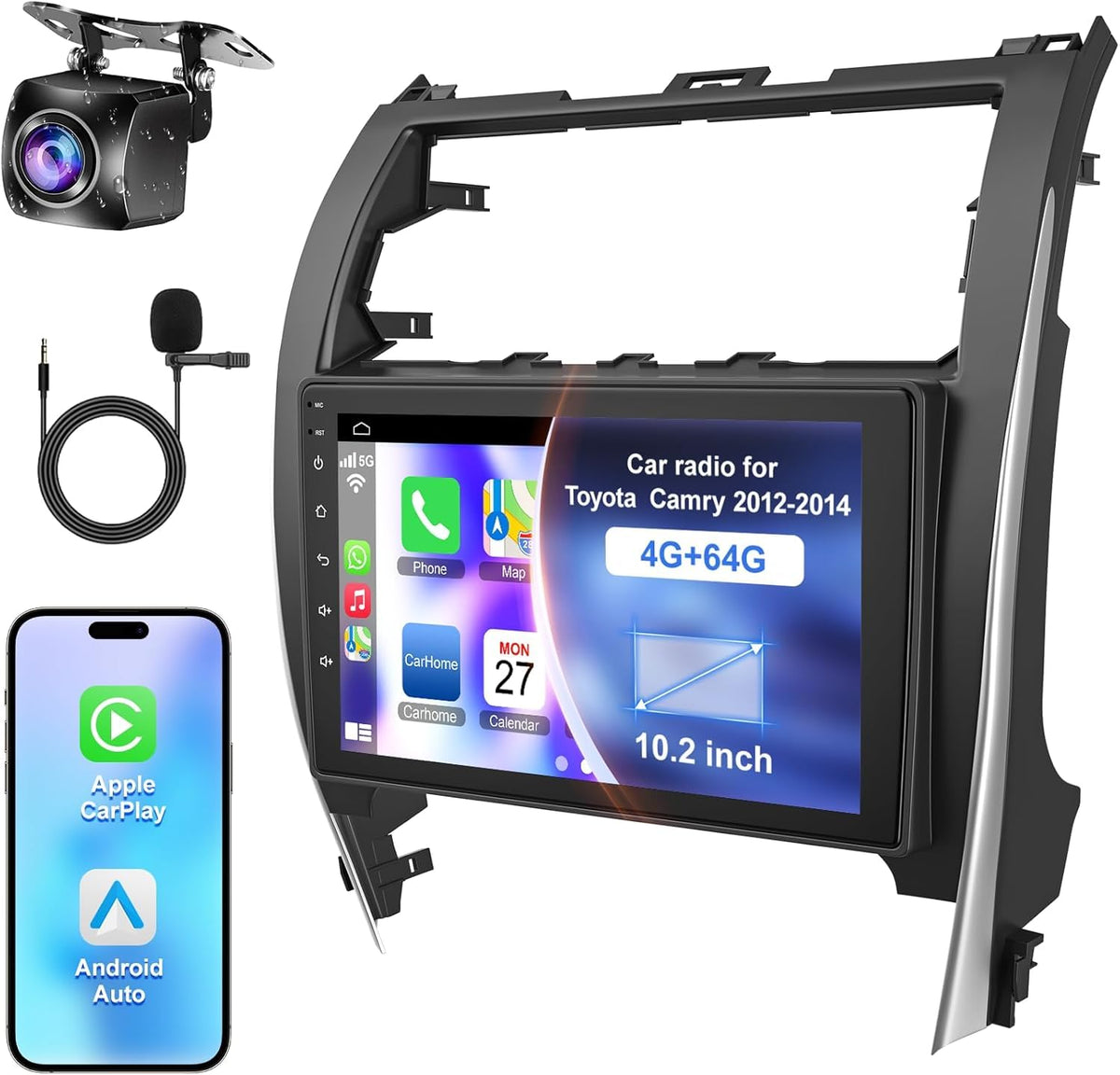 B4U 8Core 10-2 inch QLED front panel for Camry enhances dashboard style and responsiveness.
