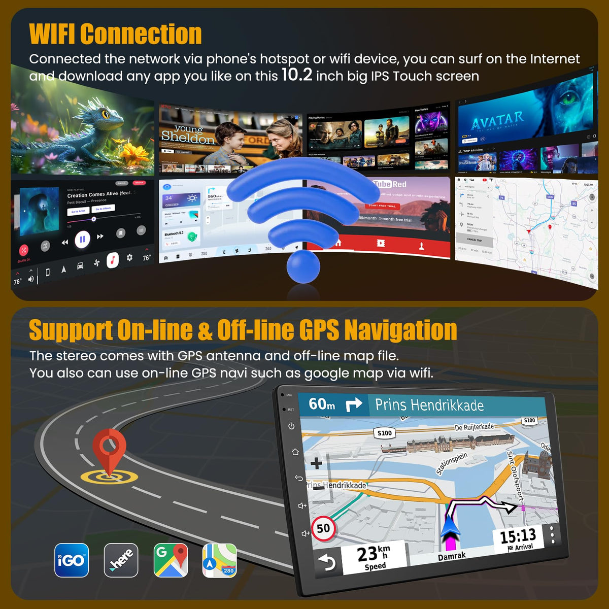 B4U Camry 2012-2014 GPS navigation with online and offline maps and WiFi