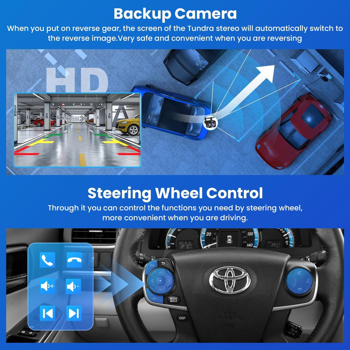 B4U 170-degree backup camera view aids parking and reversing.