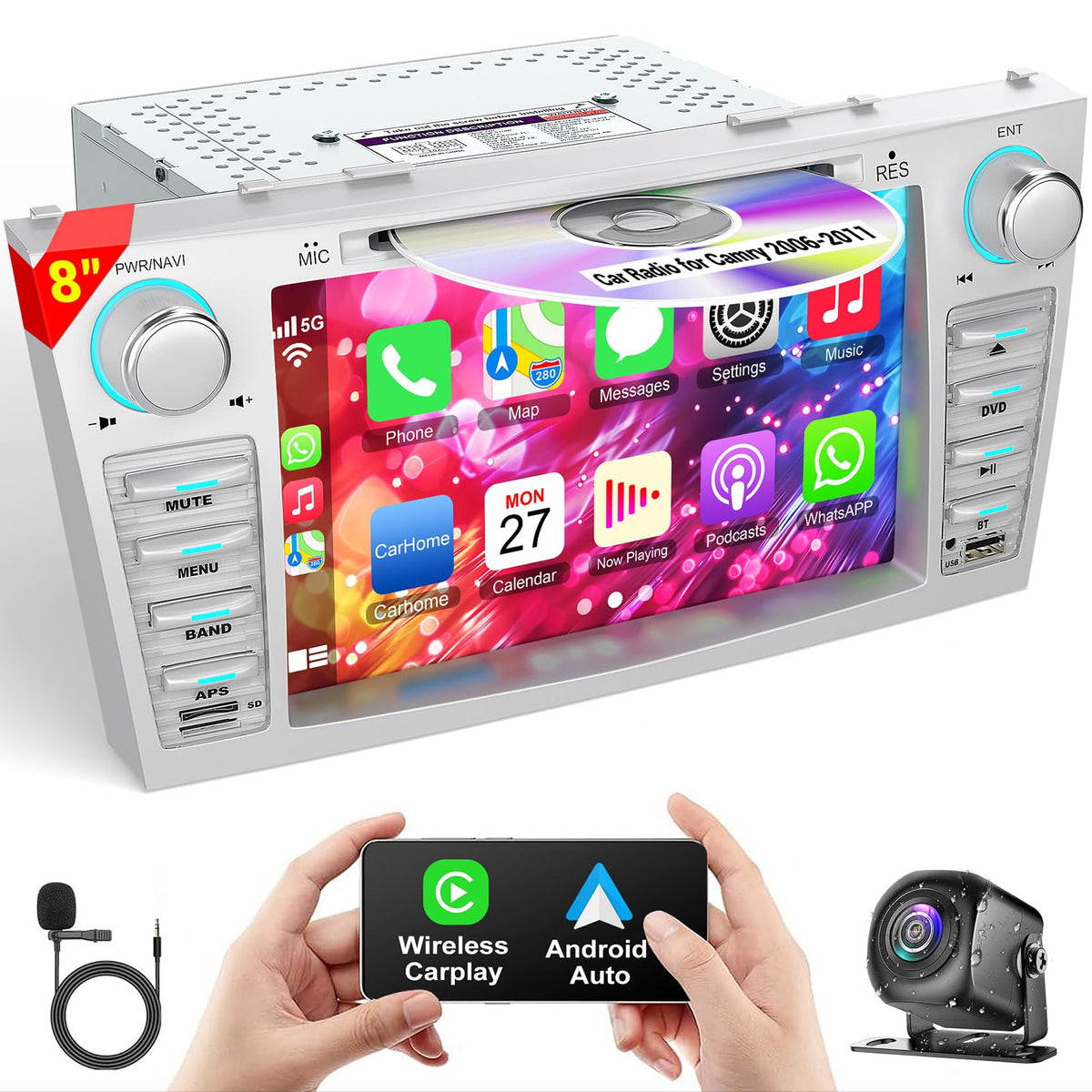 B4U Camry 8-inch head unit front view for easy infotainment access