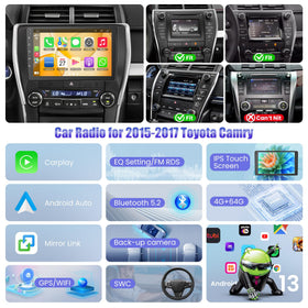 B4U CarPlay and Android Auto connectivity on Camry dash for seamless integration.