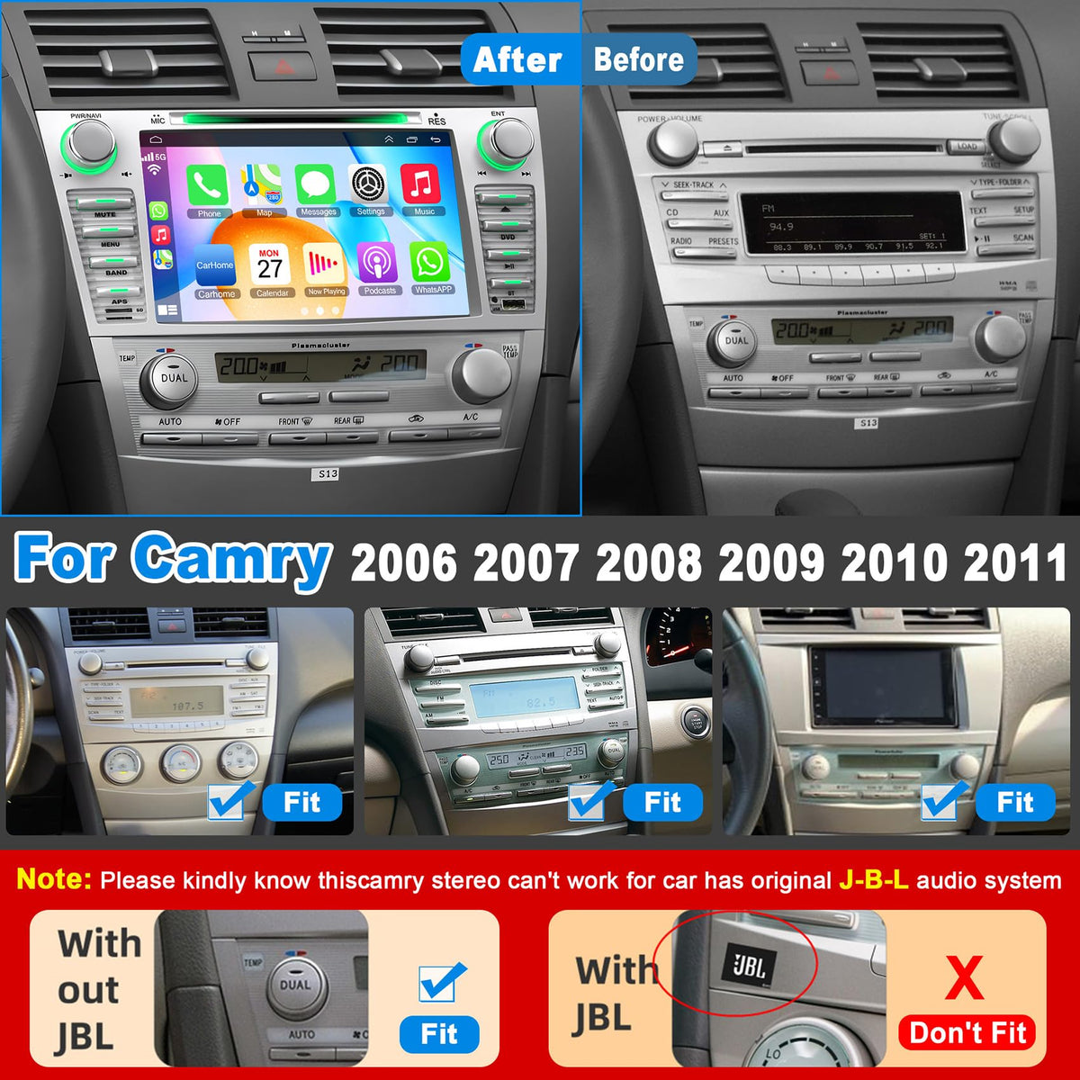B4U Camry with CD/DVD playback for diverse media on long drives