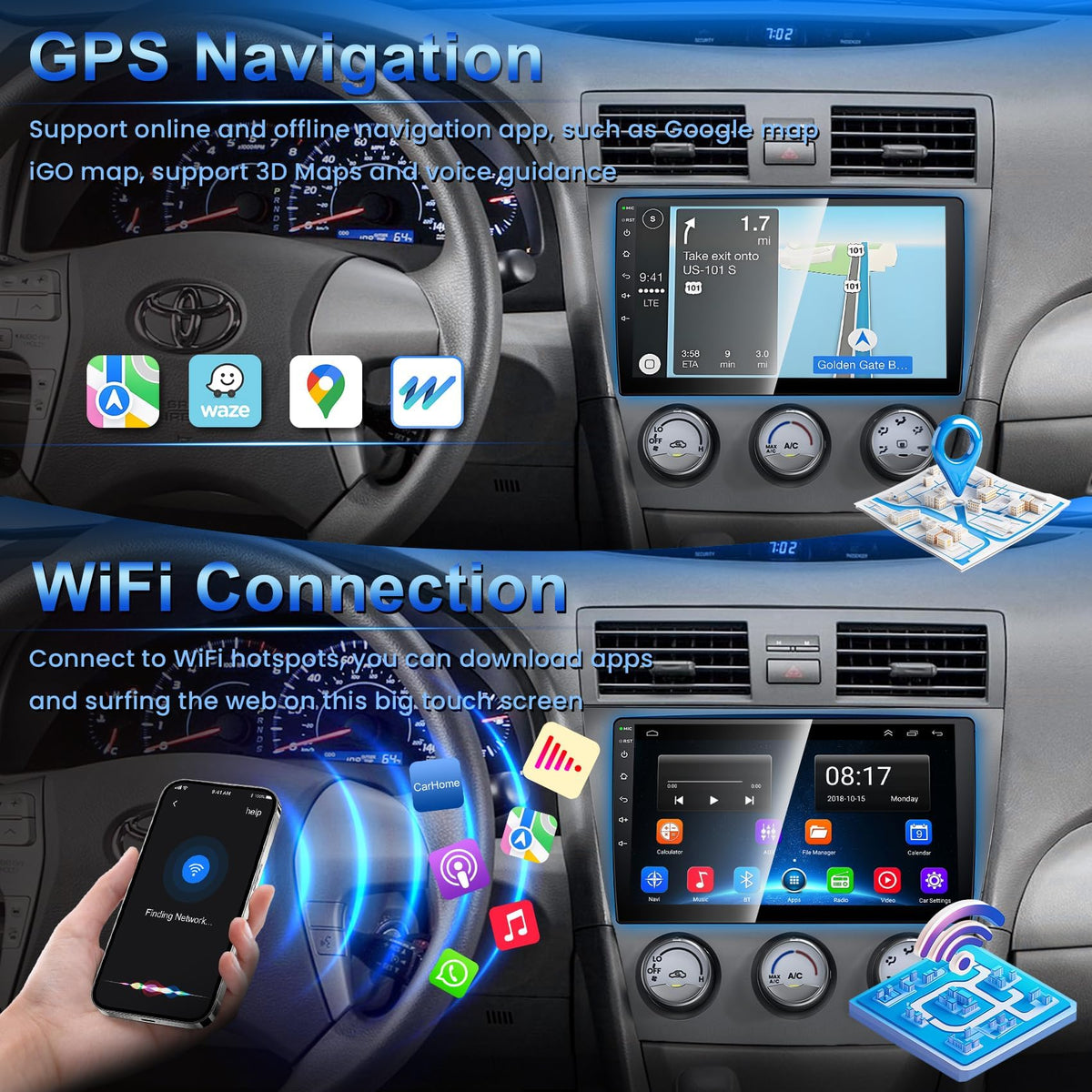 B4U Camry Bluetooth with steering wheel control for safer calls and music.