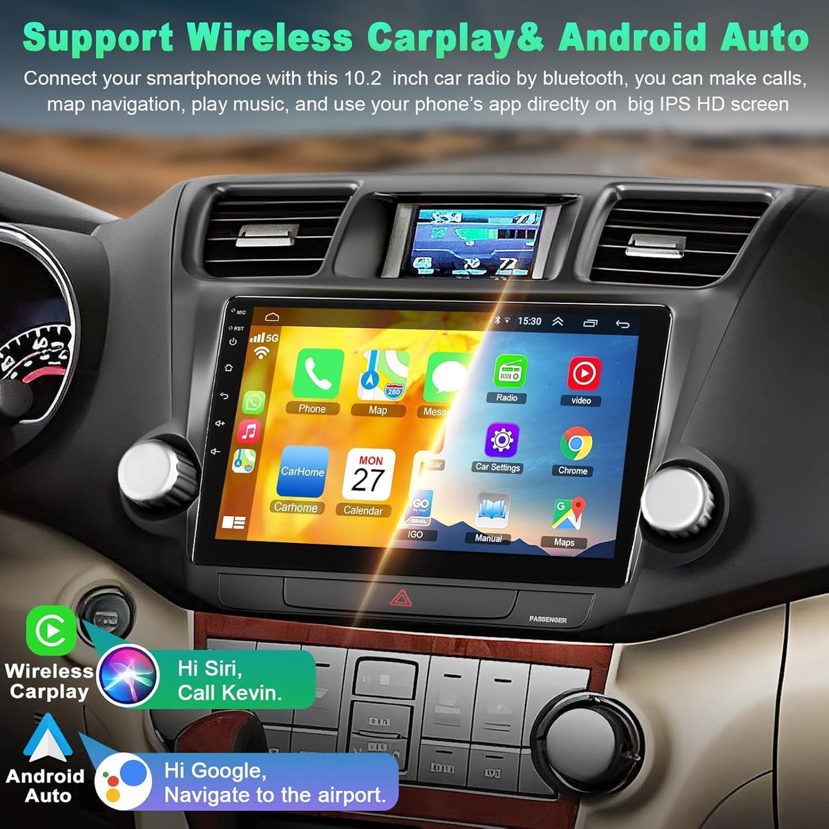 B4U Highlander wireless CarPlay and Android Auto for hands-free connectivity.