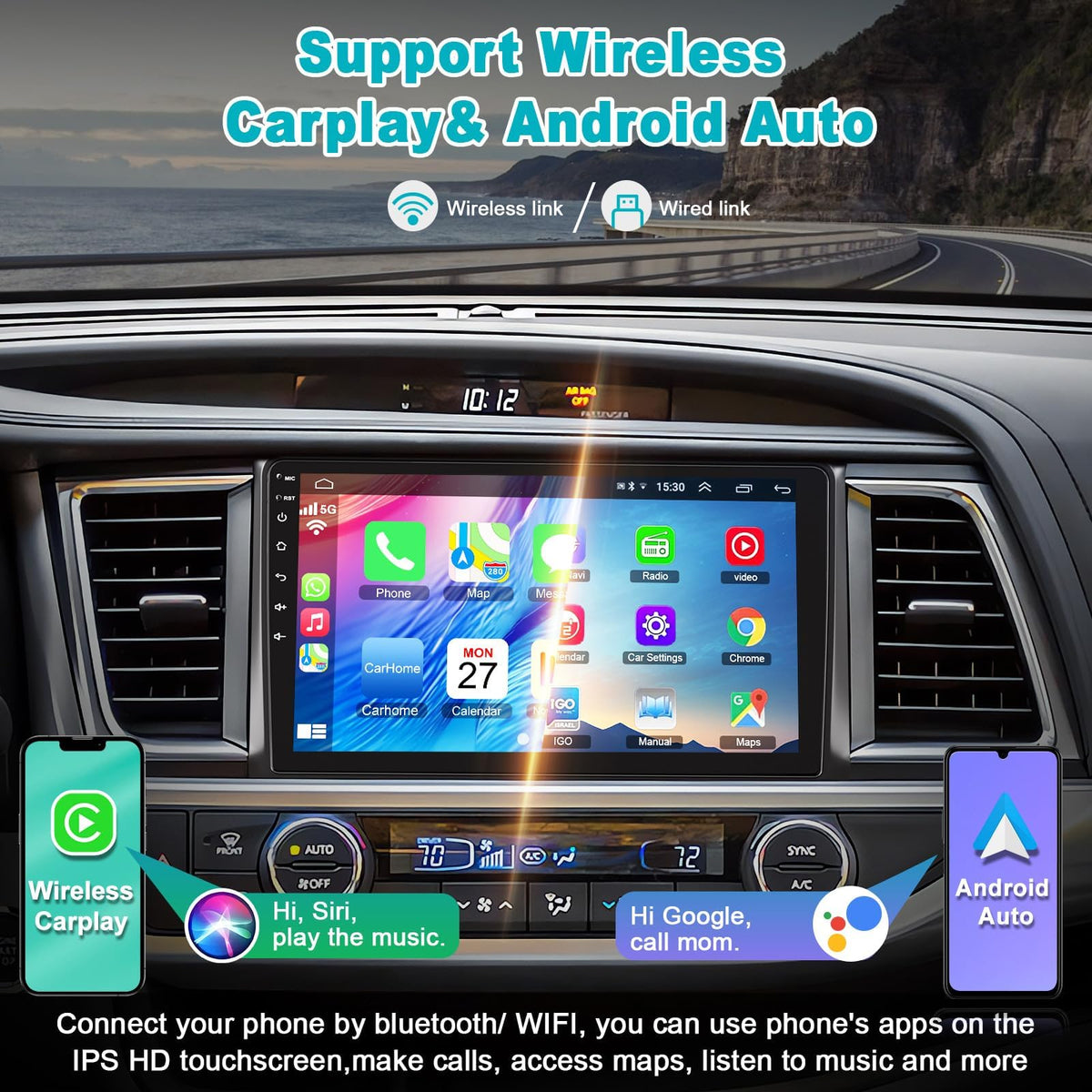 B4U Highlander wireless CarPlay for hands free navigation and calls
