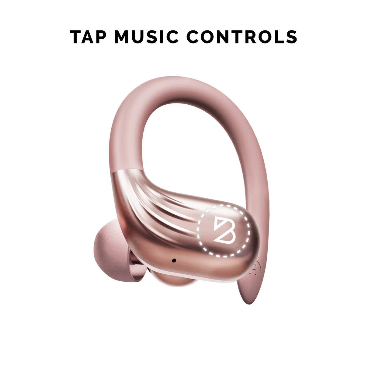 Back Bay Audio app-style bass mode graphic with earbuds, showcases improved low-frequency impact
