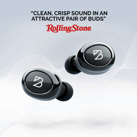 Back Bay Audio charging case open revealing earbuds and long battery convenience