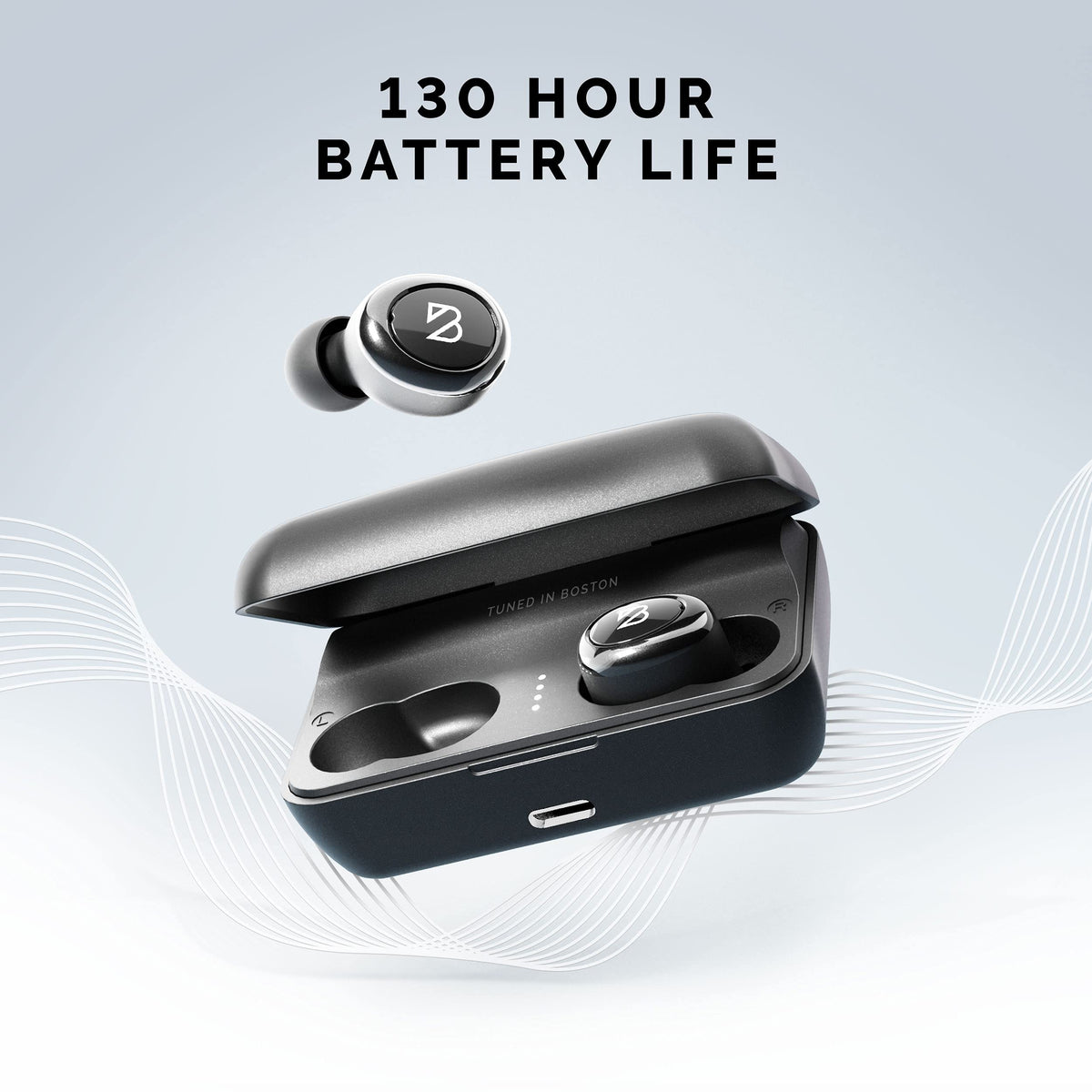 Back Bay Audio earbud in ear demonstrating secure fit and workout comfort