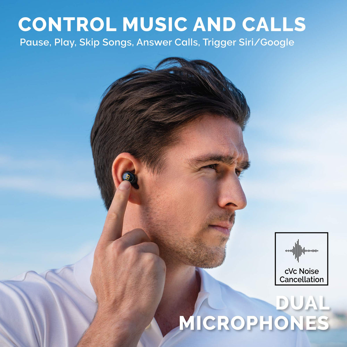 Back Bay Audio earbuds used by runner showing sweatproof confidence outdoors