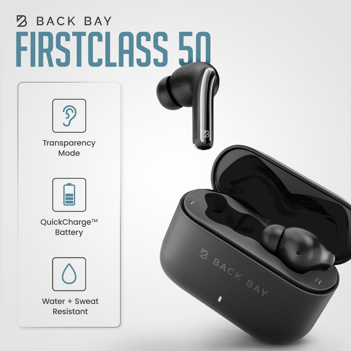 Back Bay Audio FirstClass earbud close-up highlighting finish and precise driver detail for clarity
