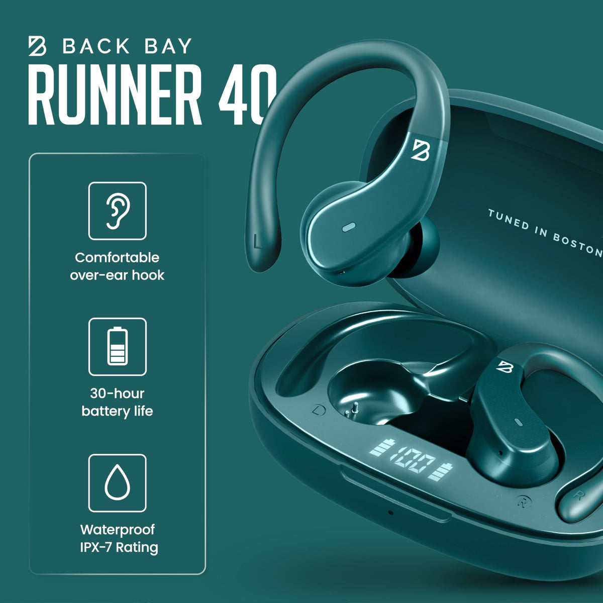 Back Bay Audio earbud seated in ear during run for stable workout use