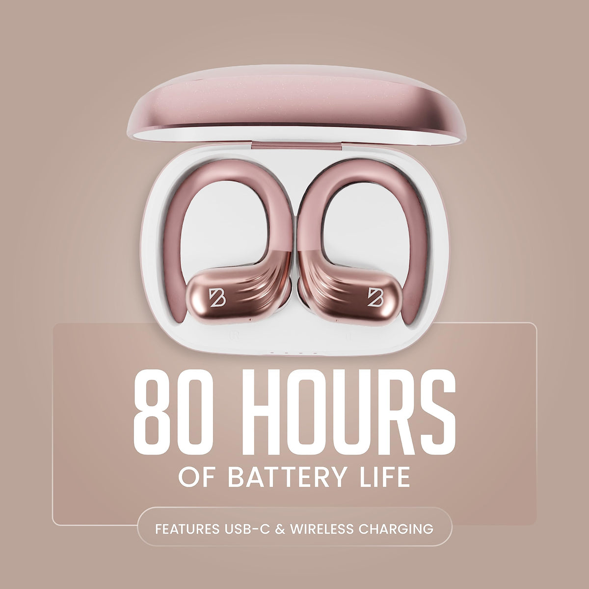Back Bay Audio earbuds worn by female runner outdoors, conveys sweat-resistant workout reliability