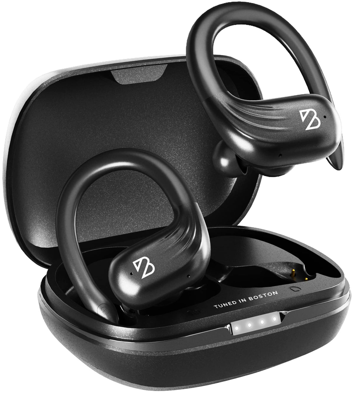 Back Bay Audio earbuds and open case showing secure storage and easy grab