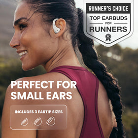 Back Bay Audio Runner wrap-around earhook stabilizes during cardio.