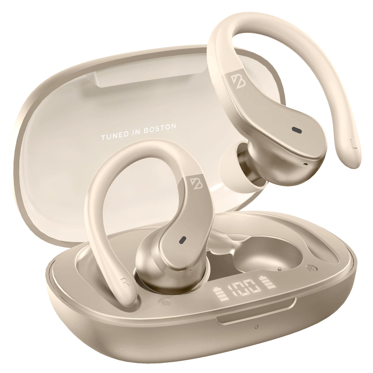 Back Bay Audio earbuds in hand alongside keys for compact size and easy carry