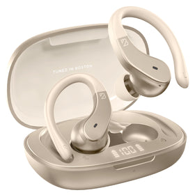 Back Bay Audio earbuds in hand alongside keys for compact size and easy carry