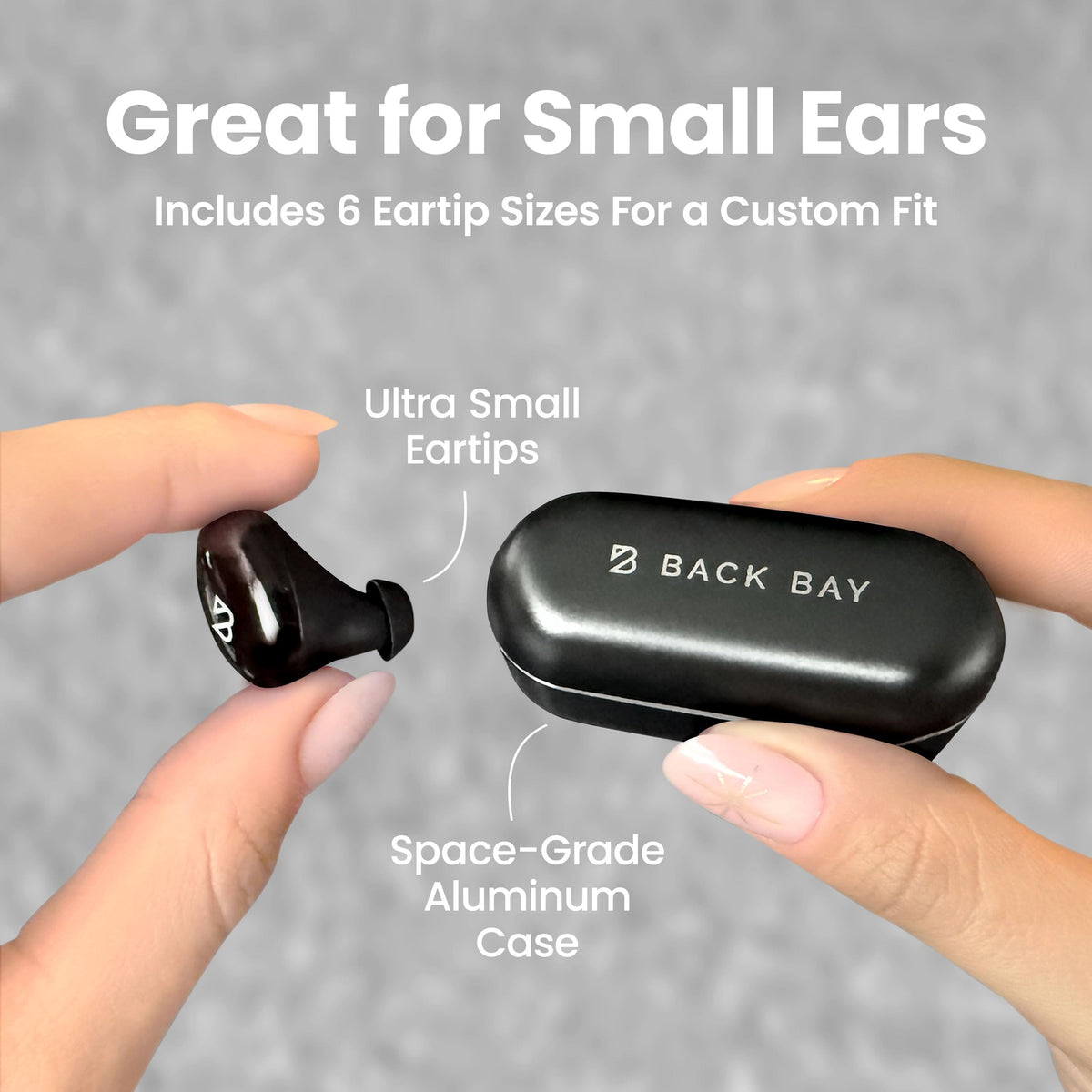 Back Bay Audio Tempo 30 charging case open displaying earbuds and extra battery for all-day use
